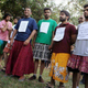Male protestors wearing skirts in Bangalore, India.